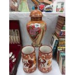 A Chinese lidded vase & 2 other pottery vases COLLECT ONLY