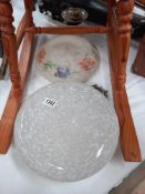 2 vintage ceiling shades including hand painted fly catcher COLLECT ONLY