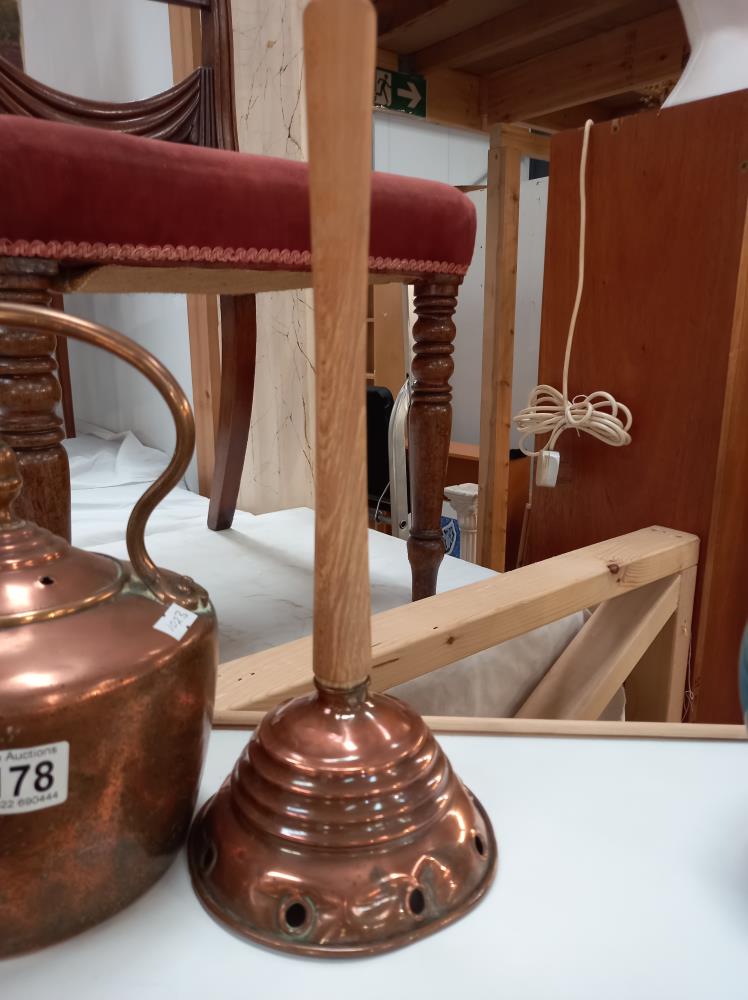 A Victorian copper kettle and a copper washing posher COLLECT ONLY - Image 3 of 3