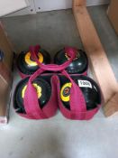 A set of 4 lawn bowls - Notts Masonic B.A., Hemslite size 1