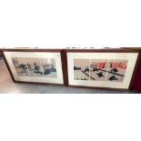 2 framed & glazed Japanese triptych pictures COLLECT ONLY