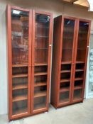 2 mahogany effect 2 door book cases/display cabinets COLLECT ONLY