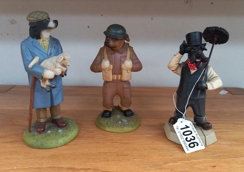 3 Robert Harrop doggie people, dog figures, soldier, chimney sweep and shepherd