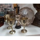 A pair of silver plated Merton college Regatta goblets dated 1888 'scratch pairs & punt race' etc.