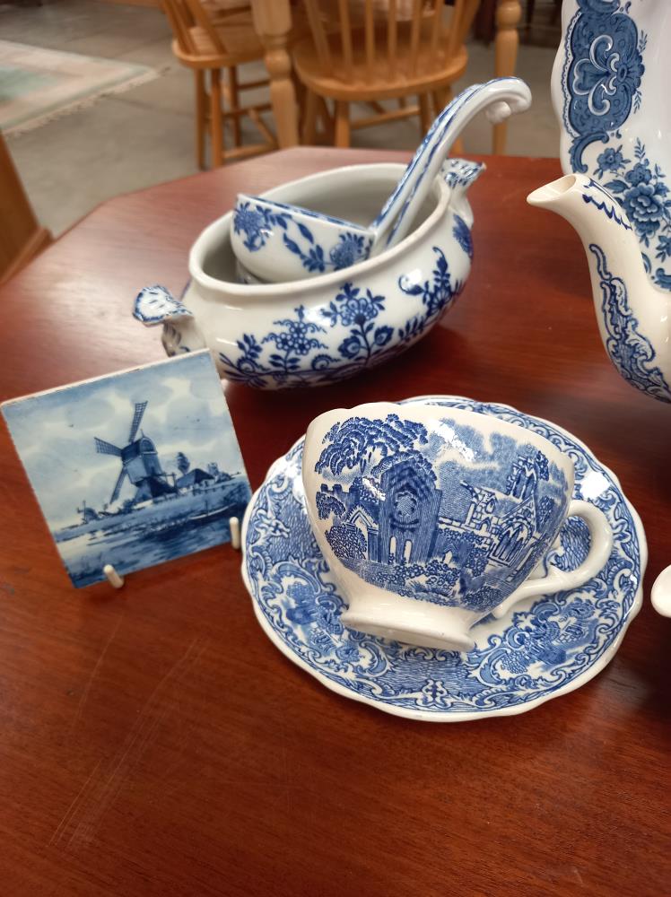 A quantity of blue & white including Delft tiles, Japanese cup & saucer & other china COLLECT ONLY. - Image 2 of 5