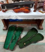 A violin in hard case with bow (Chinese copy of Stratovarius) & 2 empty violin cases COLLECT ONLY