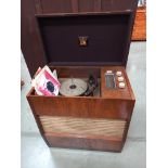 A vintage HMV radio-gramme & quantity of records. COLLECT ONLY.