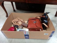 a quantity of miscellaneous including vintage Ross London binoculars & Indian brass box etc.