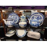 A quantity of blue and white including Spode teapot etc