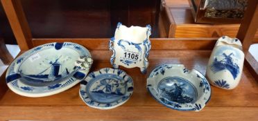 5 pieces of blue and white Delft ware