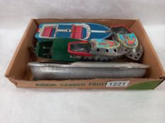 A selection of vintage tin plate steam putt putt boats