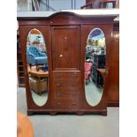 An Edwardian inlaid combination wardrobe COLLECT ONLY