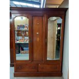 A Victorian mahogany combination wardrobe with mirrored doors, COLLECT ONLY