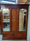 A Victorian mahogany combination wardrobe with mirrored doors, COLLECT ONLY