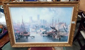 The Brayford pool & Lincoln Cathedral gilt framed print by Carmichael COLLECT ONLY
