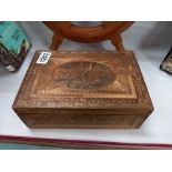 A Prisoner Of War 19th century straw work box with figural scene to lid and ship at sea scene to