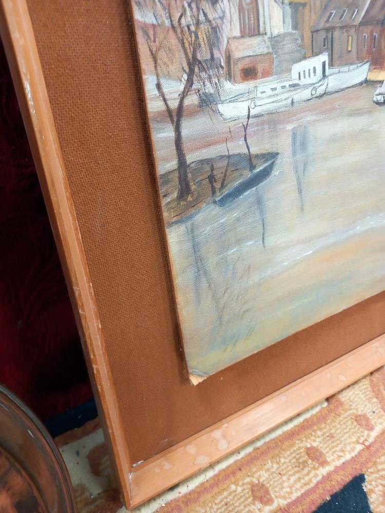 A large vintage oil on board of Lincoln Brayford & Cathedral signed Clive Rickett COLLECT ONLY - Image 3 of 3