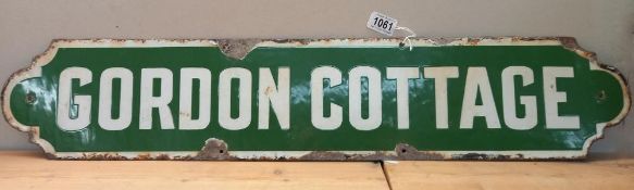 A Decorative EDWARDIAN enamel sign GORDON COTTAGE