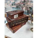 An Eastern inlaid wooden box & 2 others
