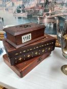 An Eastern inlaid wooden box & 2 others