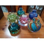 6 art glass spill vases COLLECT ONLY