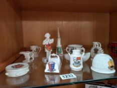 A selection of crested china including toast rack & Goss lobster trap