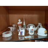 A selection of crested china including toast rack & Goss lobster trap