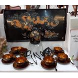 A Chinese lacquer ware tea set & tray COLLECT ONLY
