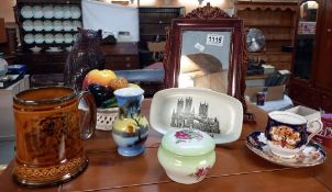 A mixed lot including a Noritake vase, Lincoln Cathederal Poole pottery dish etc