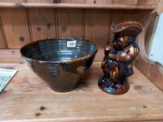 A 19th century treacle glazed Toby jug with lid & a large bowl COLLECT ONLY.