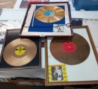 3 Hank Williams Gold discs in frames, A/F COLLECT ONLY