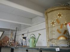 A mixed lot of metalware including watering can, ceiling light etc., COLLECT ONLY.
