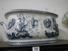A Victorian blue and white foot bath a/f (make a good planter). COLLECT ONLY.