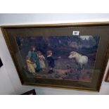 A framed and glazed Pear's style print feat. children with a dog and a horse signed Arthur J Elsley
