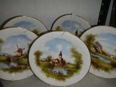 Five 19th century French hand painted plates.