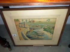 A framed and glazed watercolour signed G H Zoid, COLLECT ONLY.