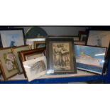 A mixed lot of framed and unframed prints etc., COLLECT ONLY.