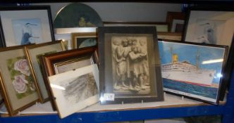 A mixed lot of framed and unframed prints etc., COLLECT ONLY.