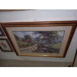 A framed and glazed rural scene print with cattle. COLLECT ONLY.