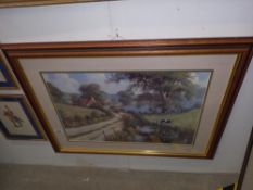 A framed and glazed rural scene print with cattle. COLLECT ONLY.