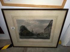 A framed and glazed engraving of Corpus Christi college, COLLECT ONLY.