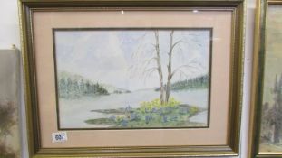 A framed and glazed watercolour spring rural scene, COLLECT ONLY.