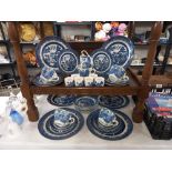 A 36 piece Churchill blue and white dinner set