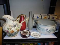 A mixed lot of ceramics including Chamber pot, large jug, plant pots etc., COLLECT ONLY.