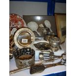 A mixed lot of silver plate including boxed dressing table set.