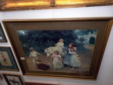 A framed and glazed Pear's style print featuring children with a dog and a horse, COLLECT ONLY.