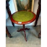 A tripod wine table with green leather top, COLLECT ONLY.