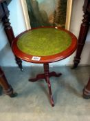 A tripod wine table with green leather top, COLLECT ONLY.