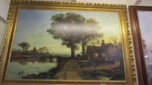 A gilt framed oil on canvas rural scene, COLLECT ONLY.