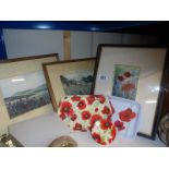 Four framed and glazed pictures relating to poppies and other items. COLLECT ONLY.